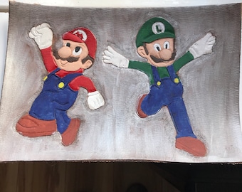 Mario brothers genuine leather carving