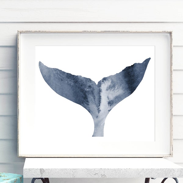 Blue Whale Tail Print, Abstract Art Printable Wall Art, Nautical Nursery Wall Art Kids Room, Seaside Ocean Print, Digital Download Artwork