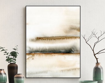 Art Print Download, Abstract Printable Art Watercolor Painting, Gray Brown Bedroom Wall Decor Over the Bed, Living Room Wall Art for Framing