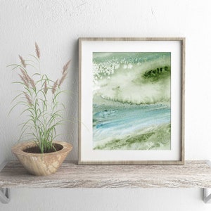Abstract Printable Art Print Download of Watercolor Painting, Blue Green Waves Beach Decor, Digital Artwork for Walls, Living Room Wall Art