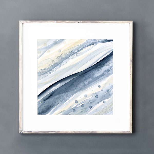 Printable Wall Art of Abstract Painting, Square Art Digital Prints Download, 16x16 Grey Blue Artwork for Living Room, Bathroom Wall Decor