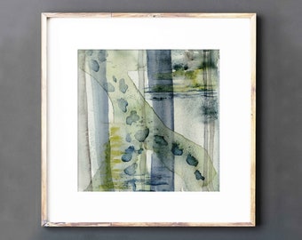 Digital Print Download of Square Abstract Painting, Instant Download Printable Wall Art, Blue Green Bathroom Wall Art, Office Wall Decor