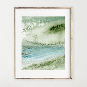 Abstract Printable Art Print Download of Watercolor Painting, Blue Green Waves Beach Decor, Digital Artwork for Walls, Living Room Wall Art
