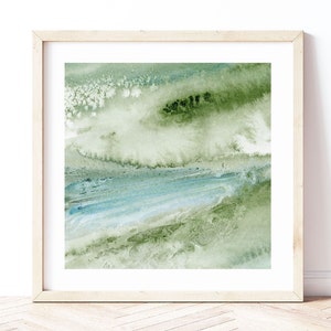 Printable Wall Art Print, Square 4x4 to 30x30 Inches, Digital Print Download, Blue Green Abstract Painting, Coastal Farmhouse Wall Decor