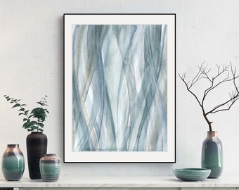 Printable Wall Art, Grey Blue Watercolor Abstract Print, Minimalist Zen Artwork for Bedroom Wall Decor, Feng Shui Wall Art Yoga Room Decor