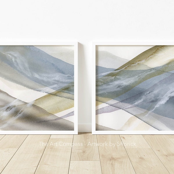 Printable Art Set of 2 Square Abstract Prints, Neutral Artwork For Walls, Digital Prints Download, Zen Inspired, Soft, Soothing Pictures