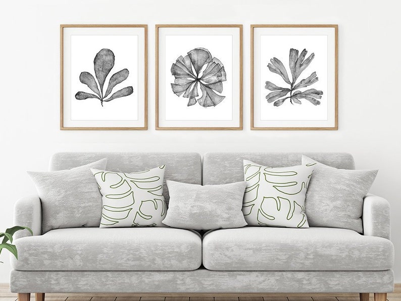 Printable Wall Art Botanical Print Set of 3 Watercolour Paintings, Black and White Prints 8x10 16x20 24x30 Coastal Artwork Office Wall Decor