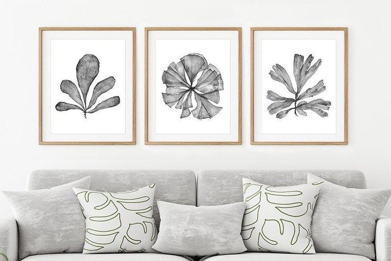 Printable Wall Art Botanical Print Set of 3 Watercolour Paintings, Black and White Prints 8x10 16x20 24x30 Coastal Artwork Office Wall Decor