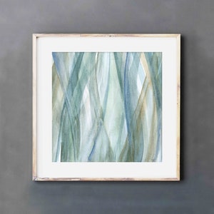 Digital Download Art Print, Square Artwork of Abstract Painting in Green, Blue and Gold, Spa Bathroom Wall Decor, Printable Art Office Decor