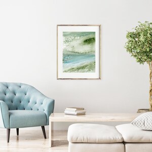 Abstract Printable Art Print Download of Watercolor Painting, Blue Green Waves Beach Decor, Digital Artwork for Walls, Living Room Wall Art