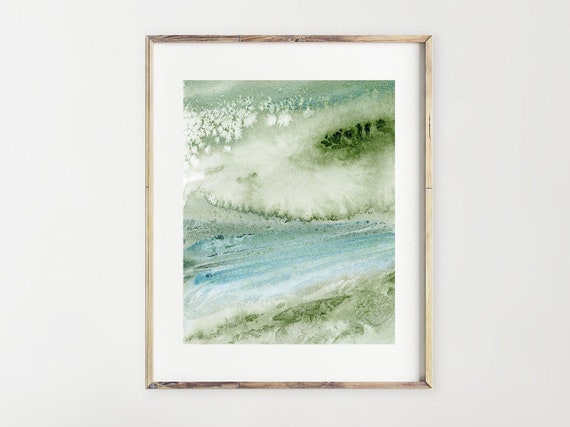 Abstract Printable Art Print Download of Watercolor Painting, Blue Green Waves Beach Decor, Digital Artwork for Walls, Living Room Wall Art