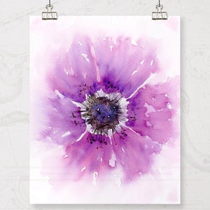 Printable Art, Watercolor Flower Digital Print Download, Purple Floral Artwork for Walls, Bedroom Wall Decor Over the Bed, Girls Room Decor