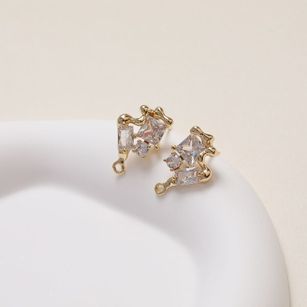 12.7x20.1mm 14K Gold Plated Brass Zircon Irregular Ear Studs Jewelry Earring Studs Accessories With 925 Sterling Silver Pin GL1931