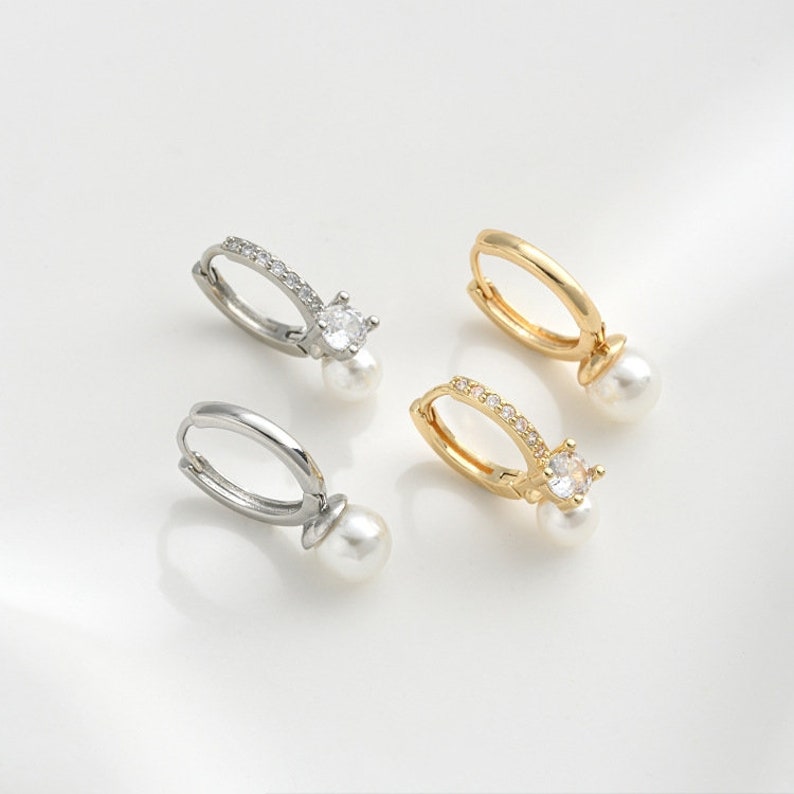 14K Gold Plated Ear Stud,Brass Ear Studs,Zircon Earrings, Round Ear Stud,Jewelry Earring Accessories With 925 Sterling Silver Pin R461YY image 4