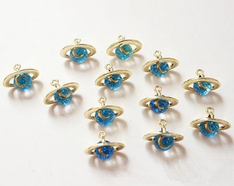10pcs 17x12mm Blue 3D Planet Charm Pendants For Jewelry Making GL125