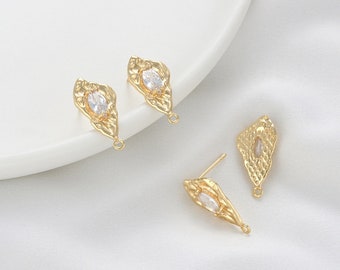 14K Gold Plated Ear Stud,Brass Ear Studs,Zircon Earrings,Lava Ear Stud,Jewelry Earring Accessories With 925 Sterling Silver Pin R429YY