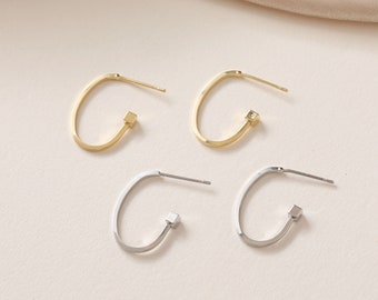 16X21mm 14K Gold Plated Brass C Ear Studs Geometry Earring Studs With 925 Sterling Silver Pin GG278