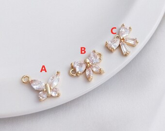 14K Plaqué Or Laiton Zircon Bowknot Papillon Charme Bijoux Collier Boucle D'oreille Pendentifs G215YY