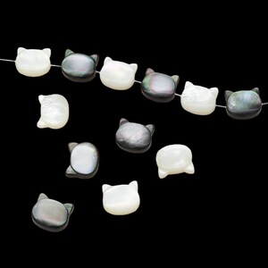 White MOP Shell Cat Head Beads: Natural Black & Pink Shells (6x7mm/8x9mm,2/4/10pcs) BK0001