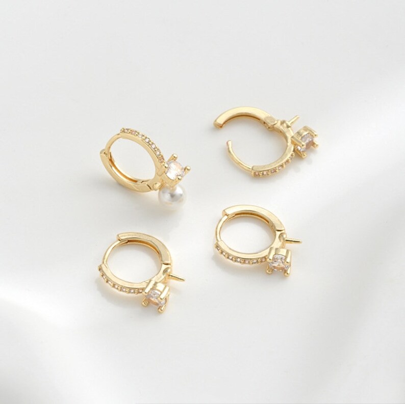 14K Gold Plated Ear Stud,Brass Ear Studs,Zircon Earrings, Round Ear Stud,Jewelry Earring Accessories With 925 Sterling Silver Pin R461YY image 6