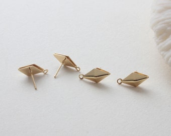 8X16mm 14K Gold Plated Brass Rhombus Ear Studs Geometry Earring Studs With 925 Sterling Silver Pin GL212