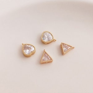 14K Gold Plated Brass Zircon Triangle Heart Charm Jewelry Necklace Earring Pendants G244YY