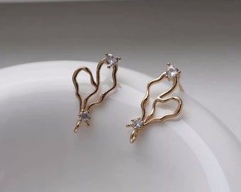 Pendientes con forma de corazón de circonio de latón chapado en oro de 14 quilates, accesorios para pendientes con Pin de Plata de Ley 925 GL2343