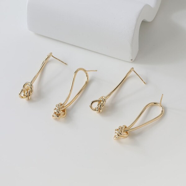 12x35mm 14K Gold Plated Brass Knot Ear Studs Jewelry Earring Studs With 925 Sterling Silver Pin Accessories GL1695