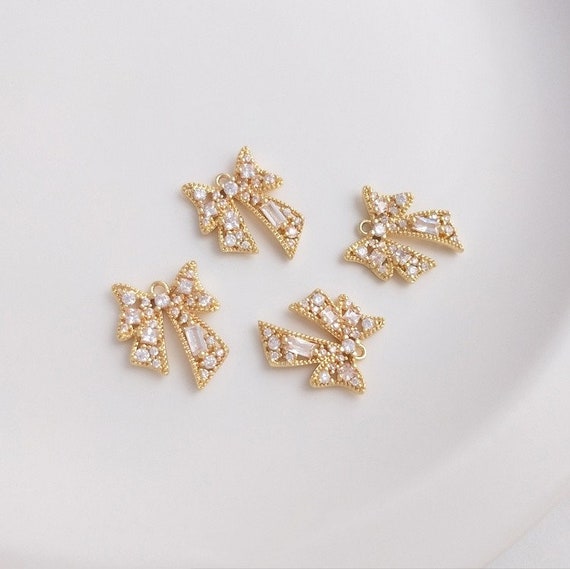 14x17mm 14K Gold Plated Brass Zircon Bowknot Charm Jewelry 14x17mm 14K Gold Plated Brass Zircon Bowknot Charm Jewelry