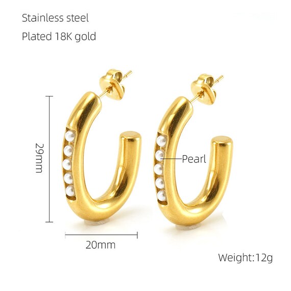 アクセサリー 36.5cmx18.5cm 18K Gold Plated Pearl Oval Ear Studs Stainless Steel Earring