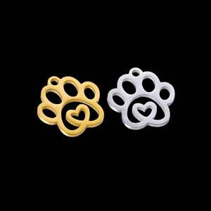5 stuks 18 kt vergulde roestvrijstalen kattenpoothanger (14 x 14 mm) Y538