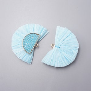Light Blue Raffia Tassels,Fan Tassels,Tassels For Jewelry Making SC002