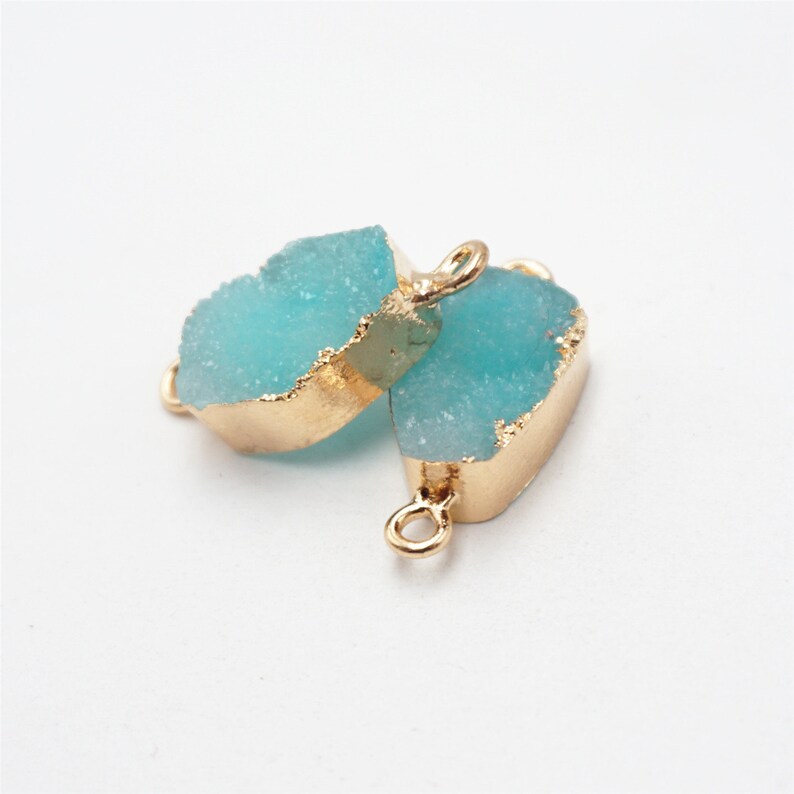 15*27mm Gold Framed Navy Blue Resin Water Droplet Geometry Druzy Charm Pendant Connectors DR035