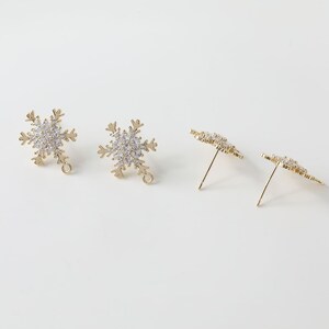 14x20mm 14K chapado en oro latón CZ Pave Zircon copo de nieve pendientes joyería pendientes accesorios con 925 plata esterlina Pin GL1663