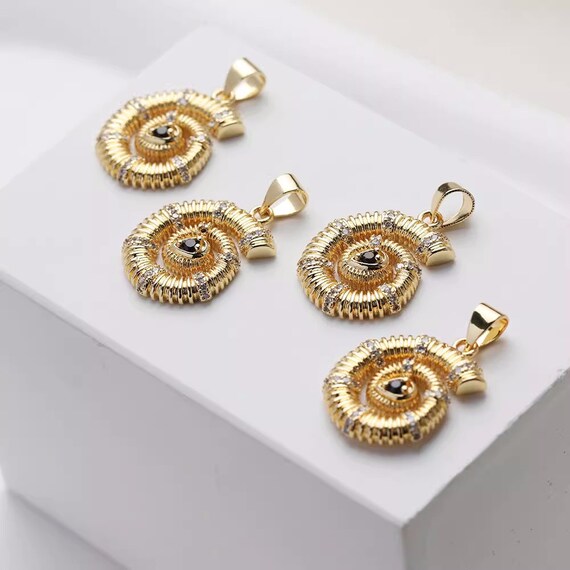 14K Gold Plated Brass Zircon Conch Sea Snail Charm Jewelry