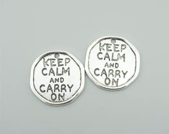 10pcs 27mm Antique Silver Keep Calm And Carry On Charm Pendants,Letters Pendants ZT1297