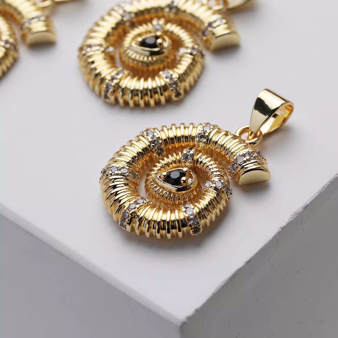 14K Gold Plated Brass Zircon Conch Sea Snail Charm Jewelry