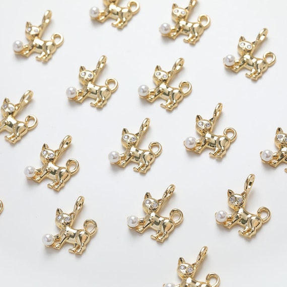 14.8x19.4mm 18K Gold Plated Brass Zircon Dog Charm Jewelry