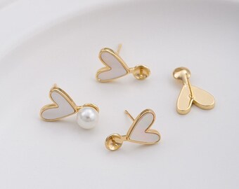 14K Gold Plated Ear Stud,Brass Ear Studs,MOP Ear Stud,Heart Ear Stud,Jewelry Earring Accessories With 925 Sterling Silver Pin R419YY