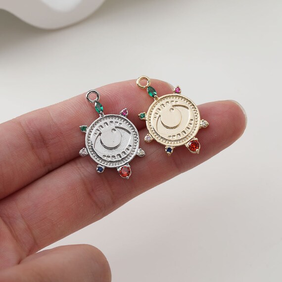 14K Gold Plated Brass Zircon Round Charm Jewelry Necklace