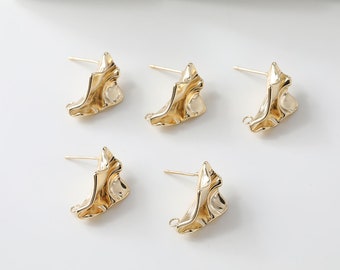 15x22mm 14K Gold Plated Brass Irregular Ear Studs Jewelry Earring Studs With 925 Sterling Silver Pin Accessories GL1694