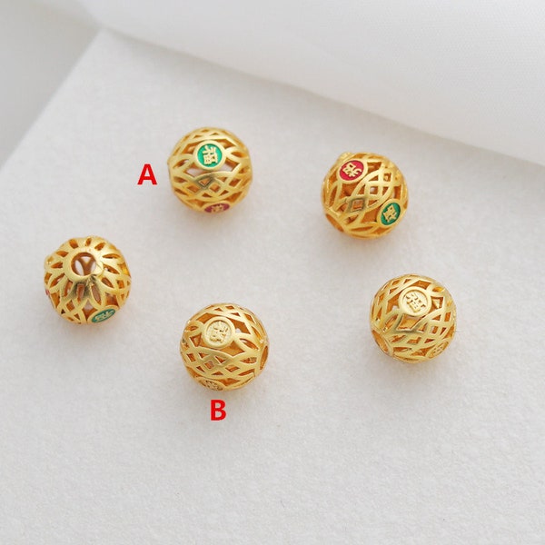 18K Matte Gold Brass Hollow Out Ball Beads Round Beads Interval Beads Spacer Beads European Beads HTE005