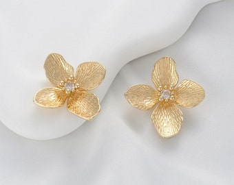 14K Gold Plated Ear Stud,Zircon Ear Stud,Brass Ear Studs,Flower Ear Stud,Jewelry Earring Accessories With 925 Sterling Silver Pin R435YY
