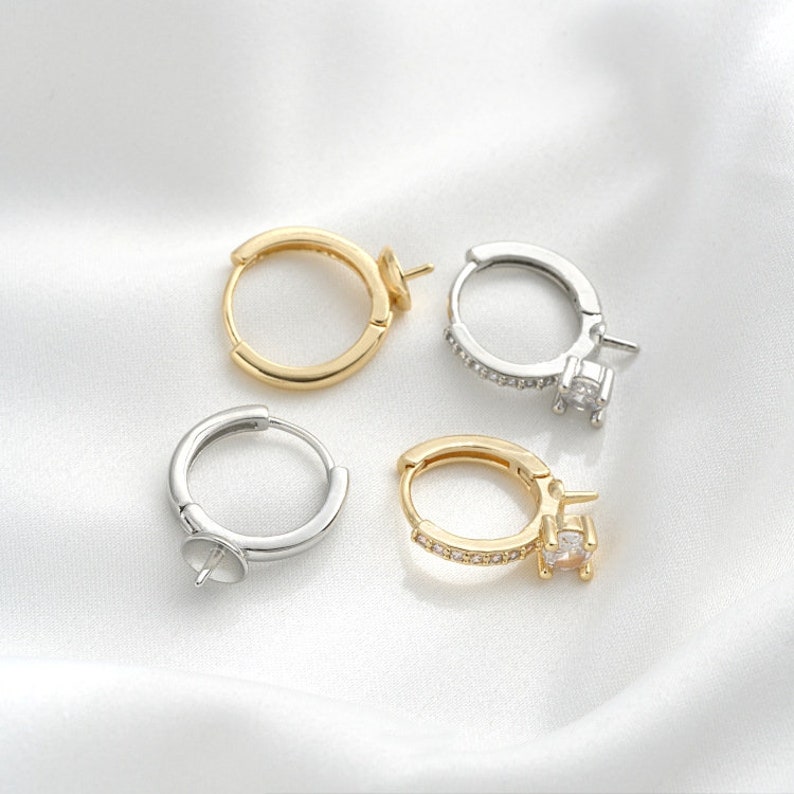 14K Gold Plated Ear Stud,Brass Ear Studs,Zircon Earrings, Round Ear Stud,Jewelry Earring Accessories With 925 Sterling Silver Pin R461YY image 5
