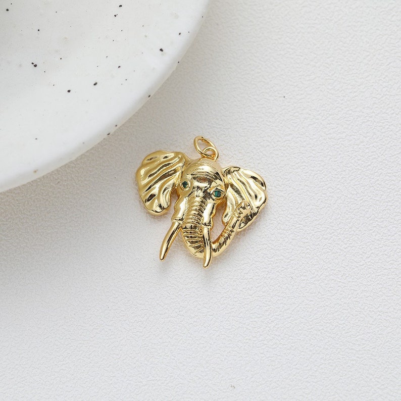 25x25mm 14k Gold Plated Brass Elephant Animal Charm Pendant GL672 image 2