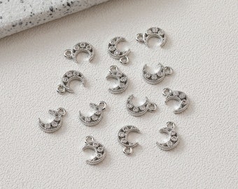 14k Gold Plated Brass CZ Pave Zircon Moon Charm Jewelry