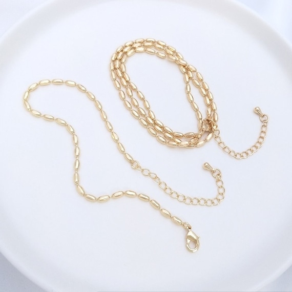 3pcs 14K Gold Plated Brass Adjustable Rice Beads Chain Jewelry Diy Necklace Bracelet Chains Accessories L192YY Etsy Canada