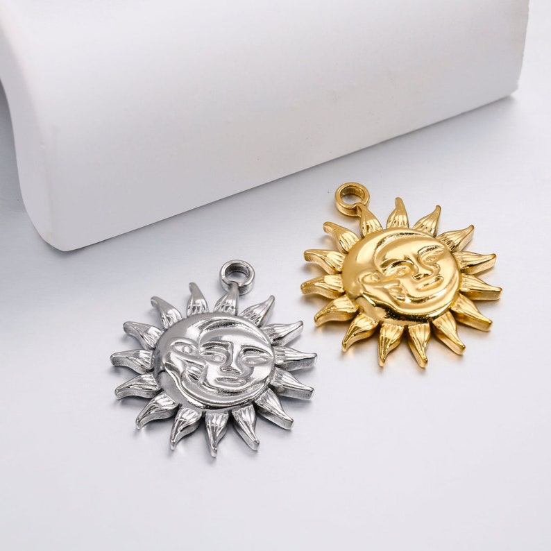18K Gold Plated Stainless Steel Sun Moon Charm Pendant Y499 - Etsy