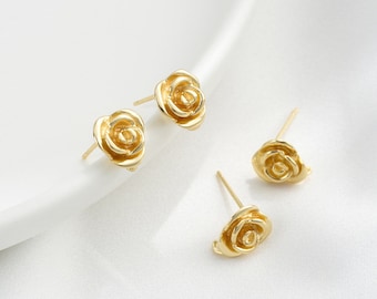 14K Gold Plated Ear Stud,Brass Ear Studs,Rose Ear Stud,Jewelry Earring Accessories R462YY