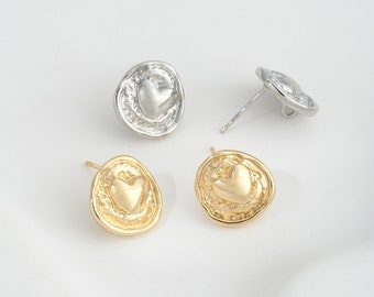 14K Gold Plated Ear Stud,Brass Ear Studs,Heart Ear Stud,Jewelry Earring Accessories With 925 Sterling Silver Pin R470YY